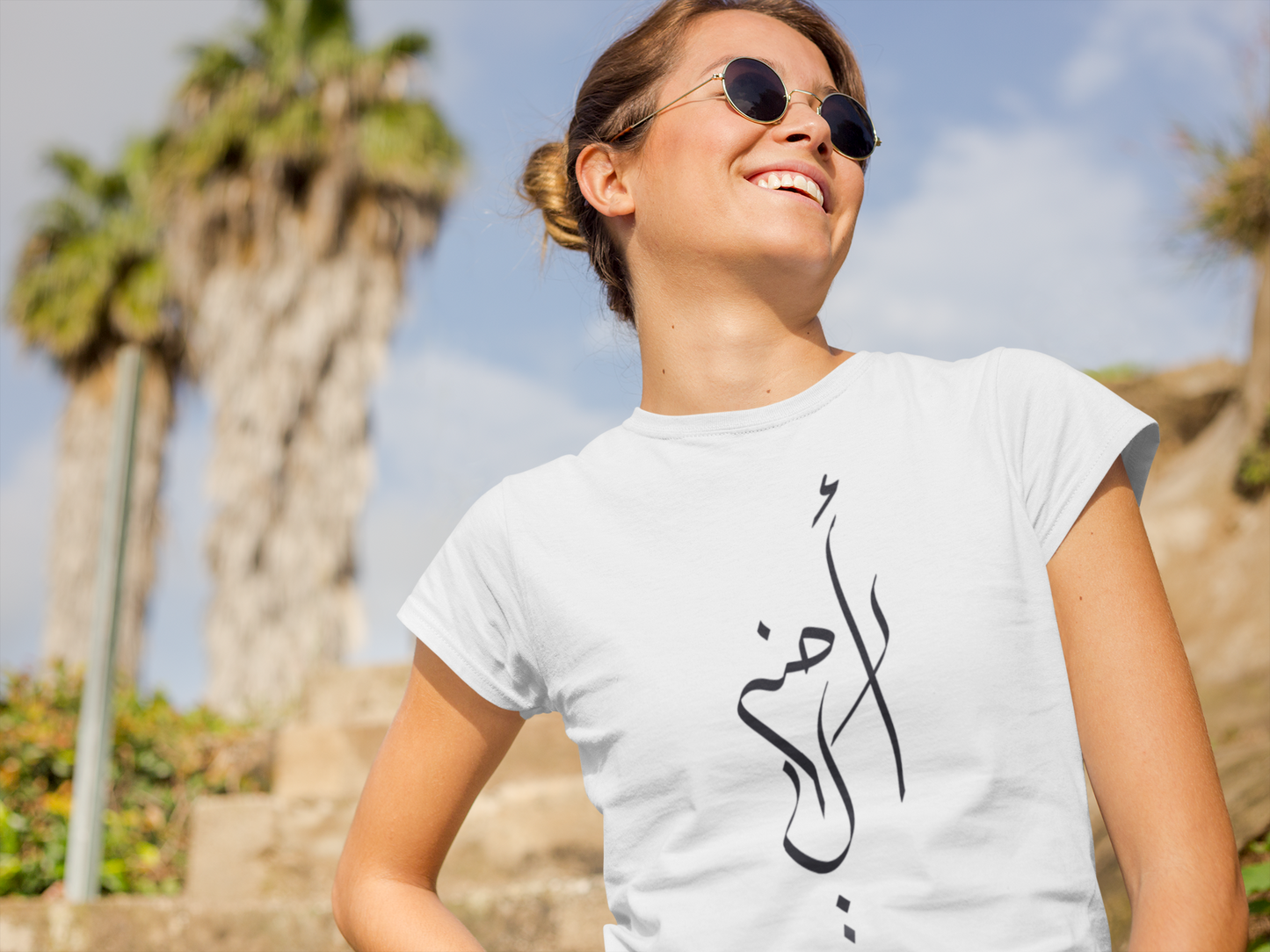 Short sleeve T-shirt Arabic calligraphy أرضي my land